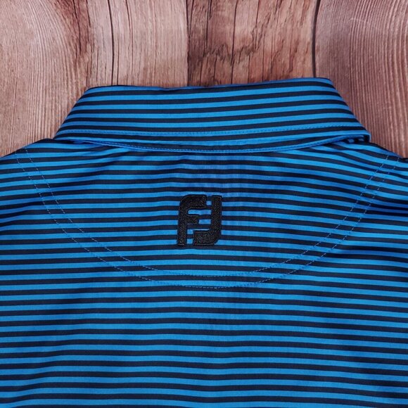 Footjoy FJ Mens Size Large Blue Black Striped SS Golf Performance Polo Shirt - Picture 7 of 12